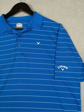 Callaway Golf Opti-Dri Polo Royal Blue Horizontal Stripe Performance Mens Large